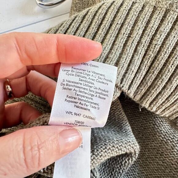 Eddie Bauer Sweater Mens Large 100% Cotton Tan Green 1/4 Zip Pullover Outdoor - Picture 7 of 7